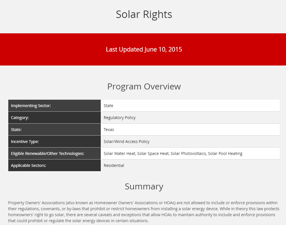 DSIRE Texas Solar Rights