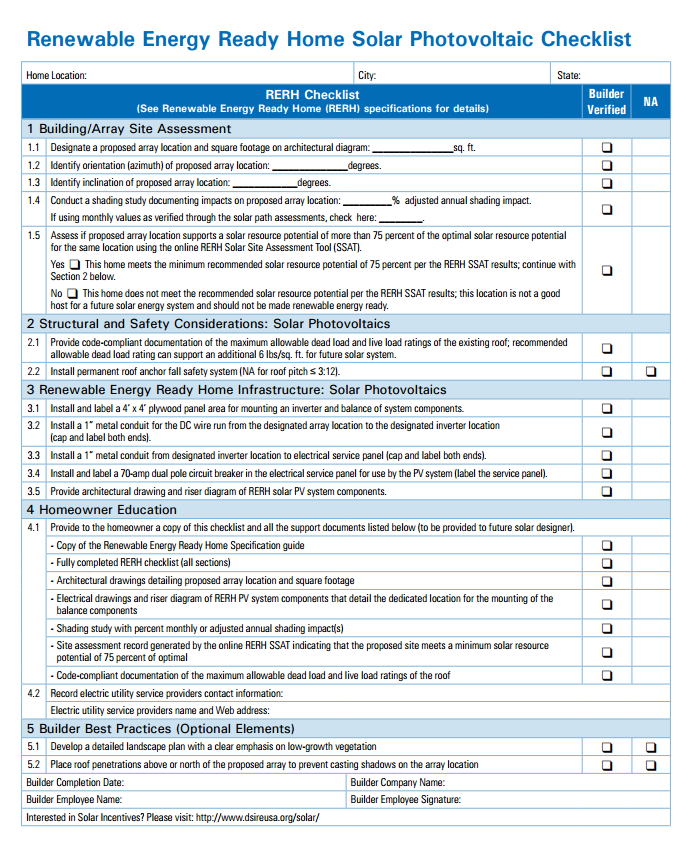 Renewable Energy Ready Checklist