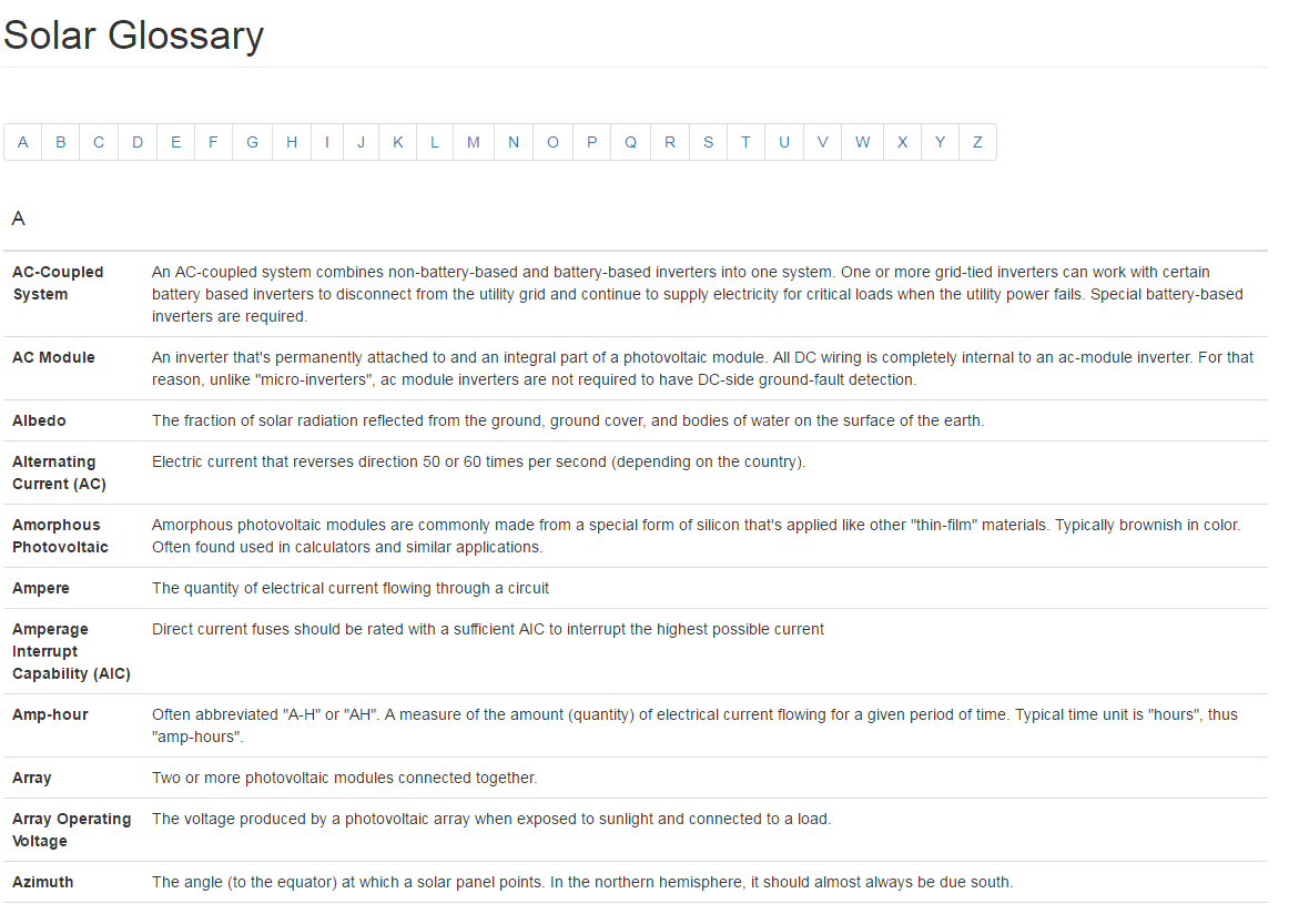 Solar Glossary